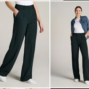 American Tall Pleated Wide Leg Dress Pants Forest Green Trousers Size 14 Tall